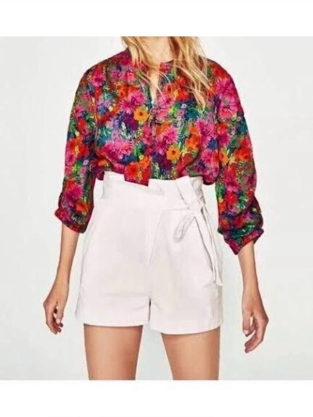 Zara White Waist Tie-Front Shorts